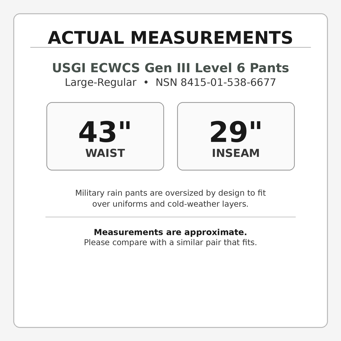 USGI ECWCS Army Gen III Level 6 Gore-Tex Rain Pants ACU UCP Wet Weather Military