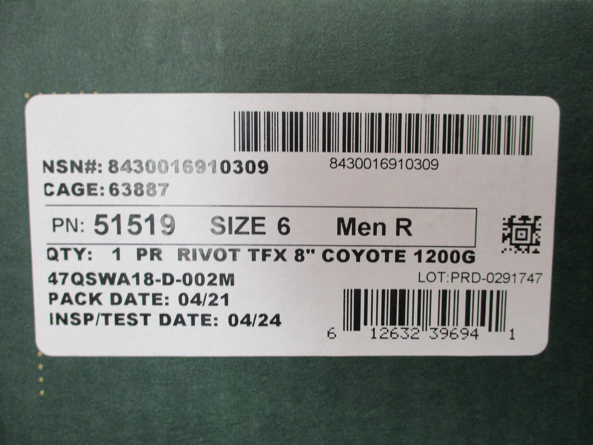 Danner Rivot TFX 1200G Gore-Tex Combat Boots 6 R Coyote 51519 New in Box - Centex Military Gear