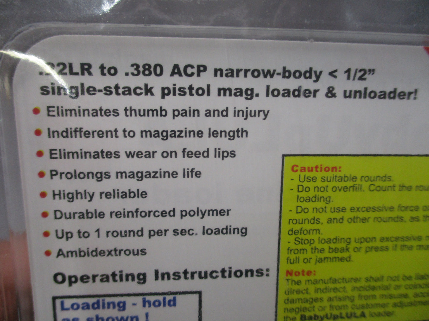 Maglula BabyUpLULA UP64B Speedloader Unloader .22LR .25 .32 .380 ACP