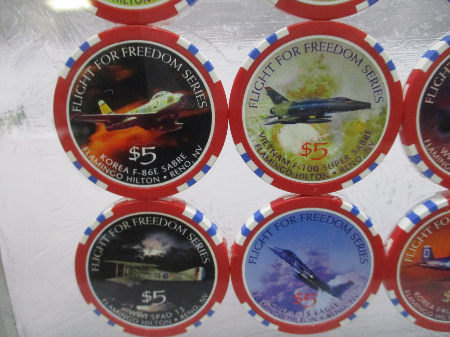 Flamingo Hilton Reno Flight for Freedom Casino Chip Display 12 Chip Framed 1997