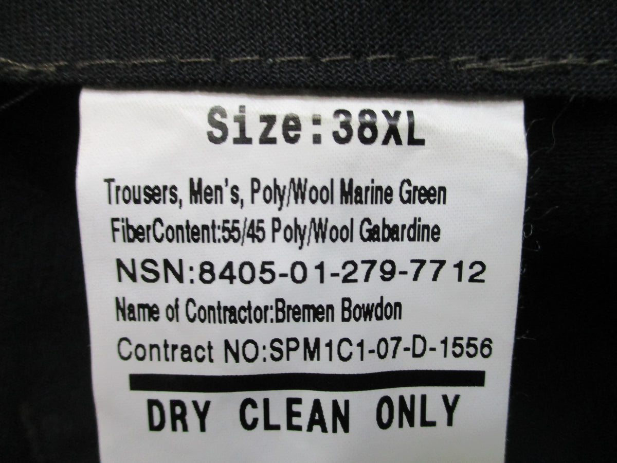 USMC Marine Green Service Uniform Trousers 38XL Poly Wool Bremen Bowdon Pants