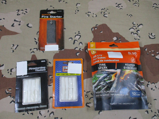 Survival Gear fire starting kit set fuel cubes cotton tinder magnesium striker