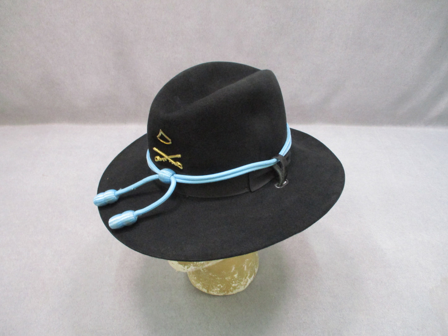 John B Stetson US Army 2nd Cavalry Hat PFC Size 6 3/4 Black Felt Used Blue Acorn