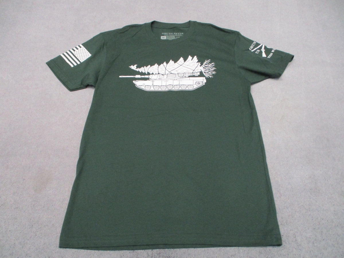 Grunt Style Military Christmas Tank Tree Green T-Shirt Mens S M L 2XL NWOT