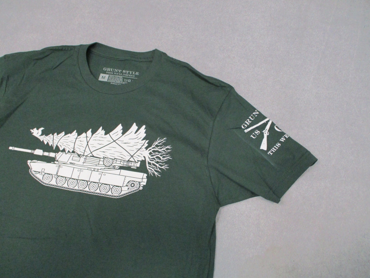 Grunt Style Military Christmas Tank Tree Green T-Shirt Mens S M L 2XL NWOT