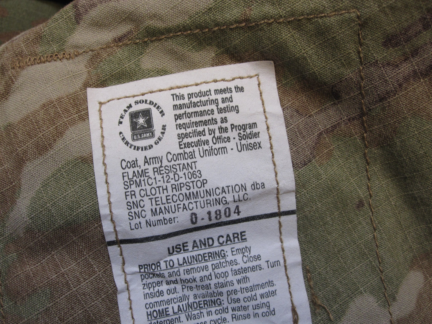 Centex Military Gear Scorpion W2 Small Long Shirt/Coat in flame-resistant OCP Multicam Army camouflage, displaying the durable fabric and design