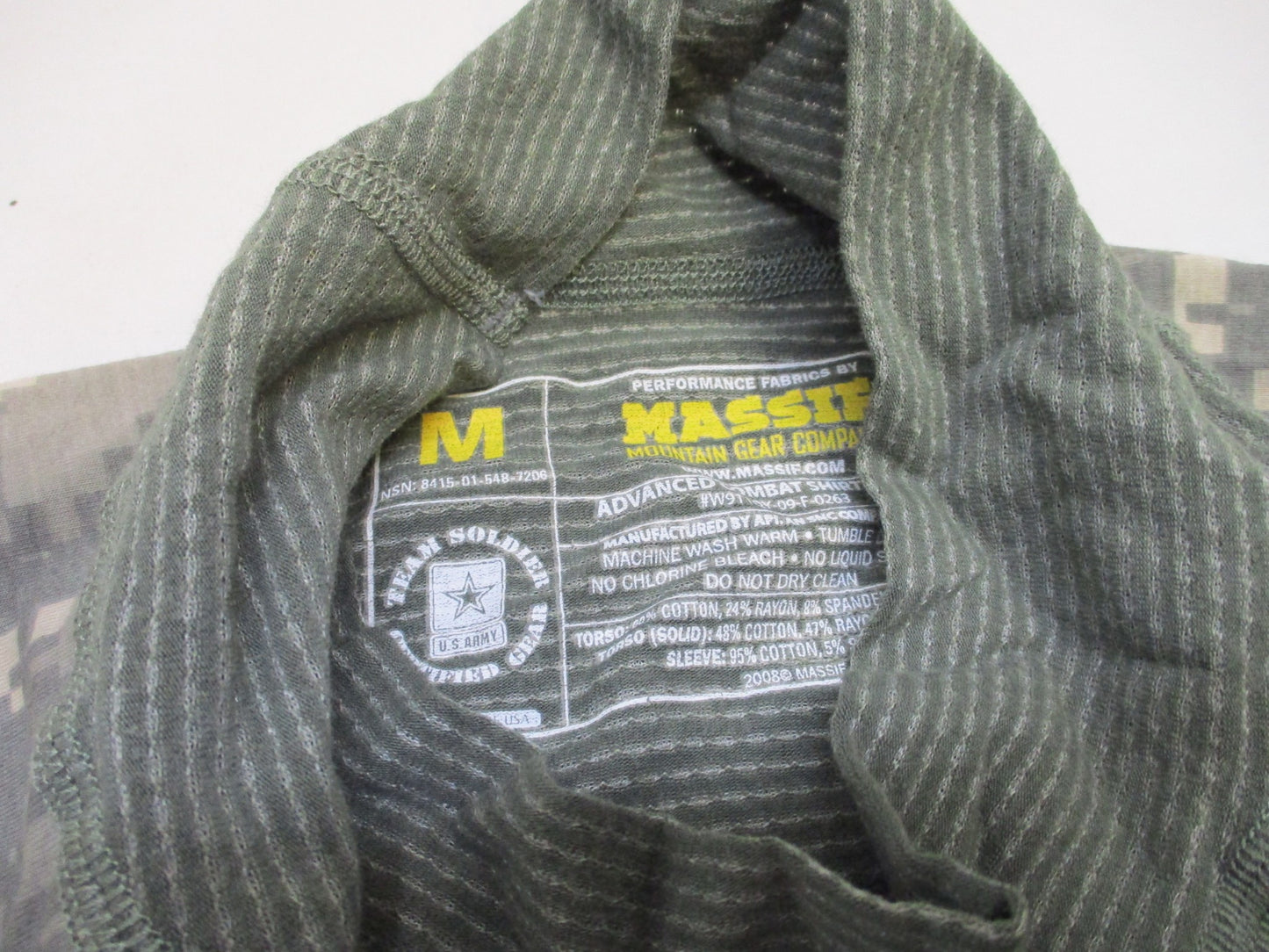 Centex Military Gear Massif FR Army ACU Digital Combat Shirt in UCP camouflage, flame resistant, medium size, detailed fabric texture.