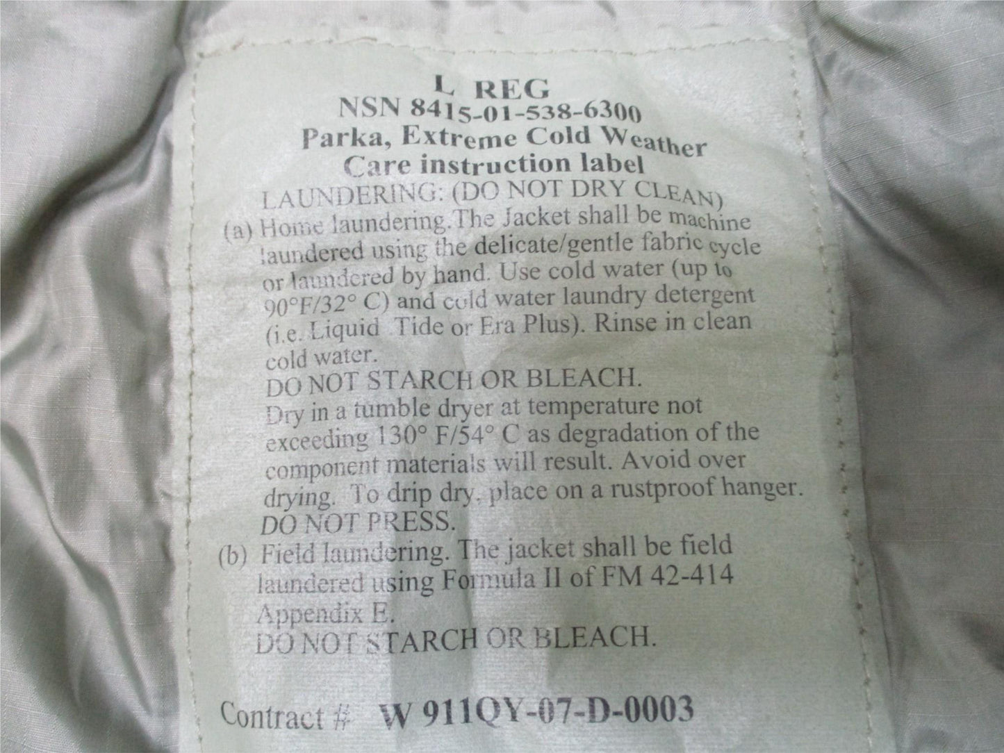 PRIMALOFT LEVEL 7 JACKET EXTREME COLD WEATHER LARGE/REGULAR 8415-01-538-6300 PCU