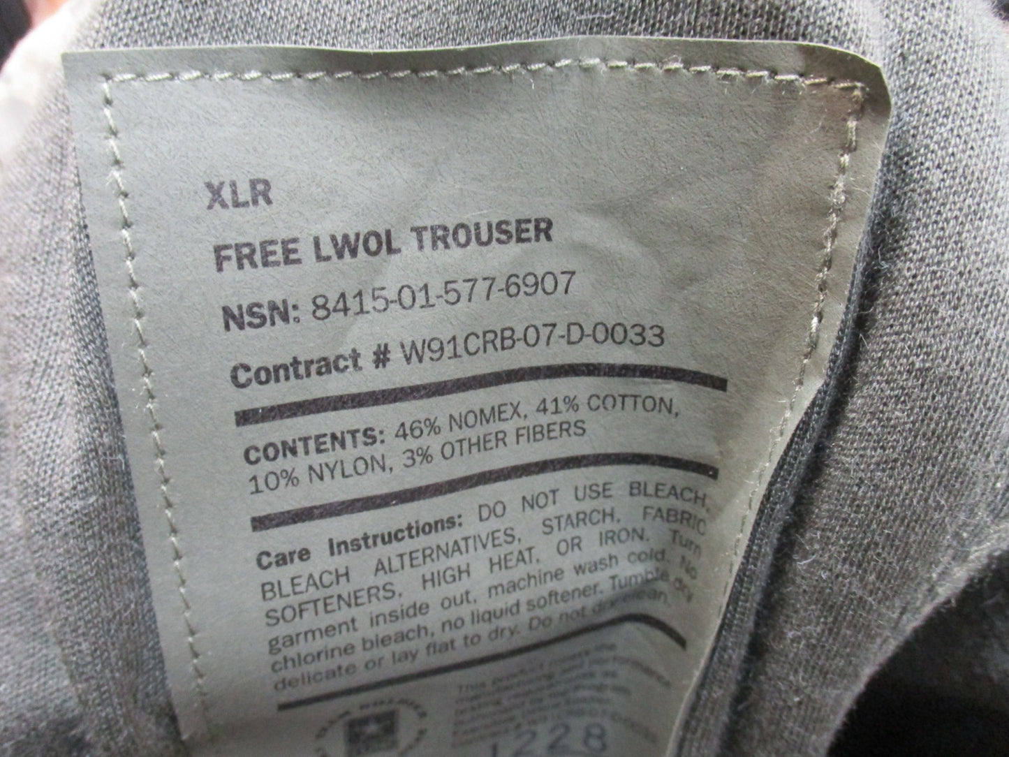 ARMY NOMEX ACU DIGITAL LWOL TROUSER FREE PANTS X-LARGE/REGULAR 8415-01-577-6907