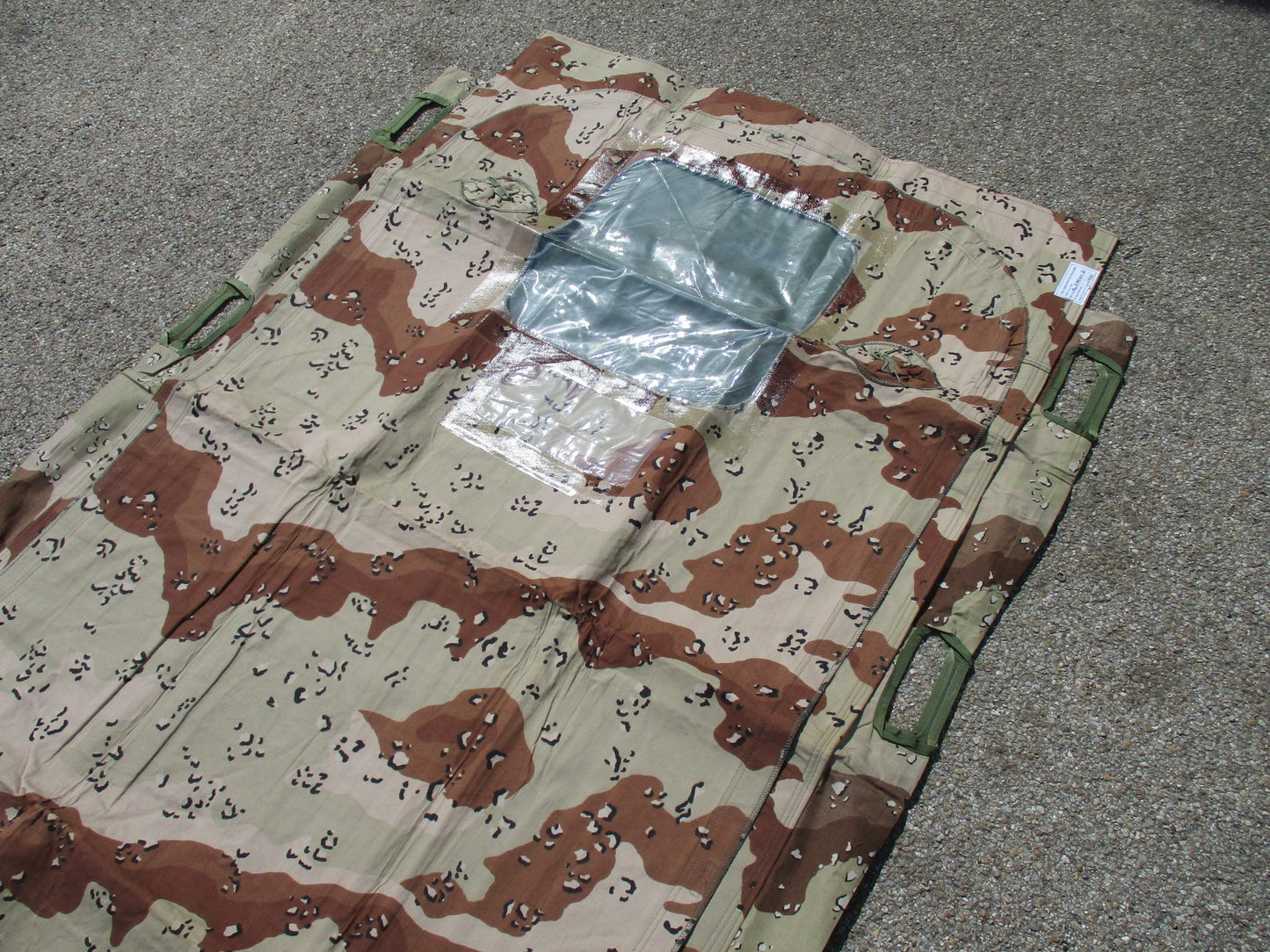 GULF WAR CHEMICAL PATIENT PROTECTIVE WRAP CLOTH LITTER/STRETCHER CHOCOLATE CHIP