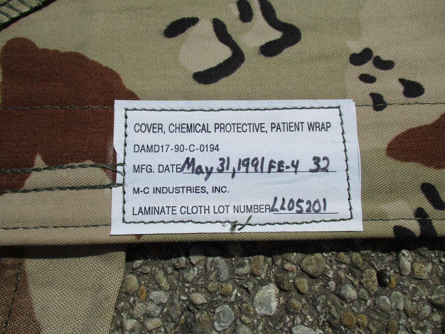 GULF WAR CHEMICAL PATIENT PROTECTIVE WRAP CLOTH LITTER/STRETCHER CHOCOLATE CHIP