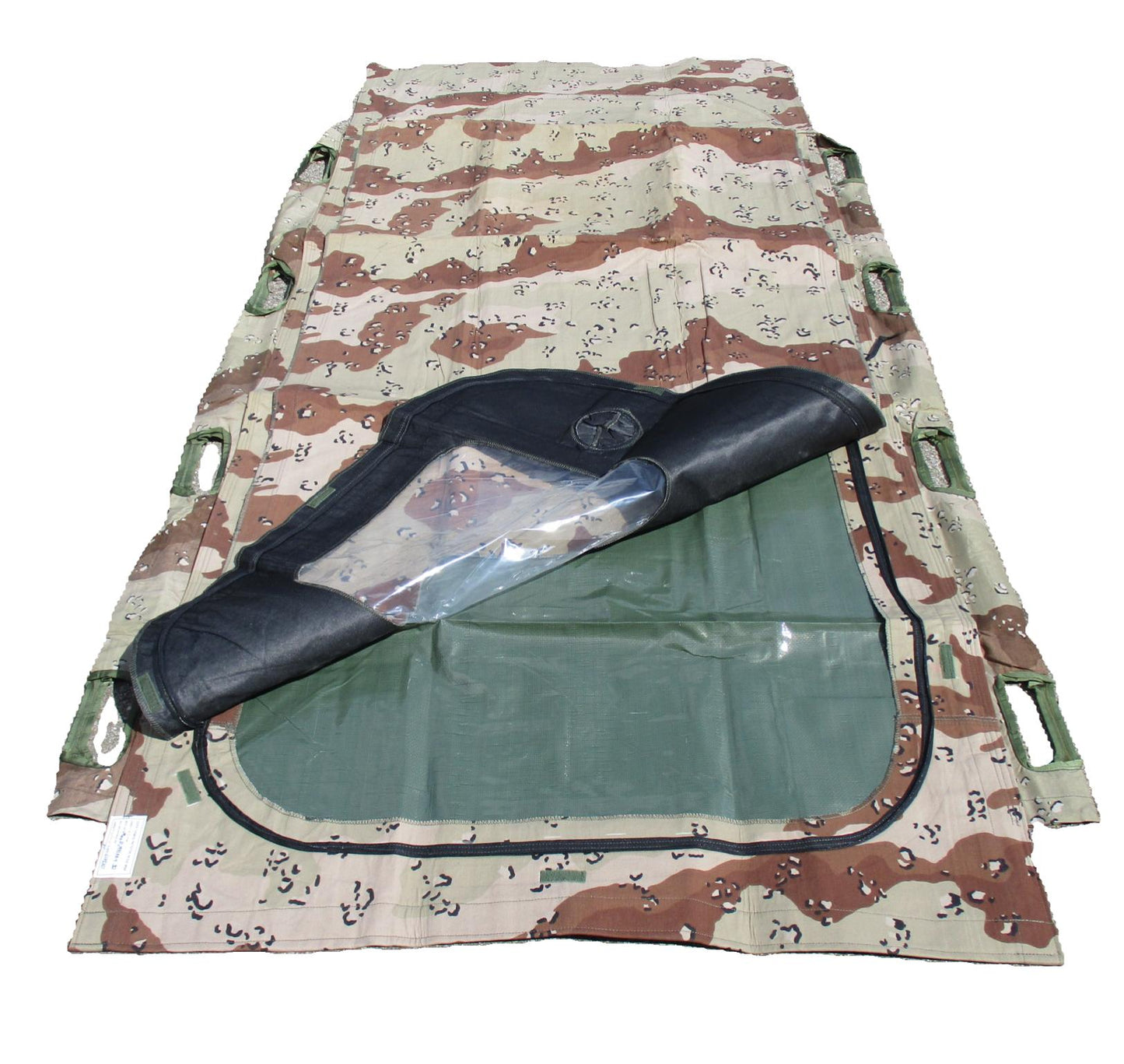 GULF WAR CHEMICAL PATIENT PROTECTIVE WRAP CLOTH LITTER/STRETCHER CHOCOLATE CHIP