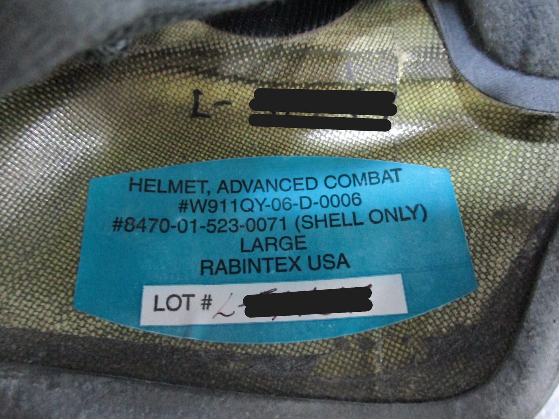 RABINTEX ARMY ADVANCED COMBAT HELMET MADE W/ KEVLAR ACH LARGE 8470-01-523-0071 - Centex Military Gear