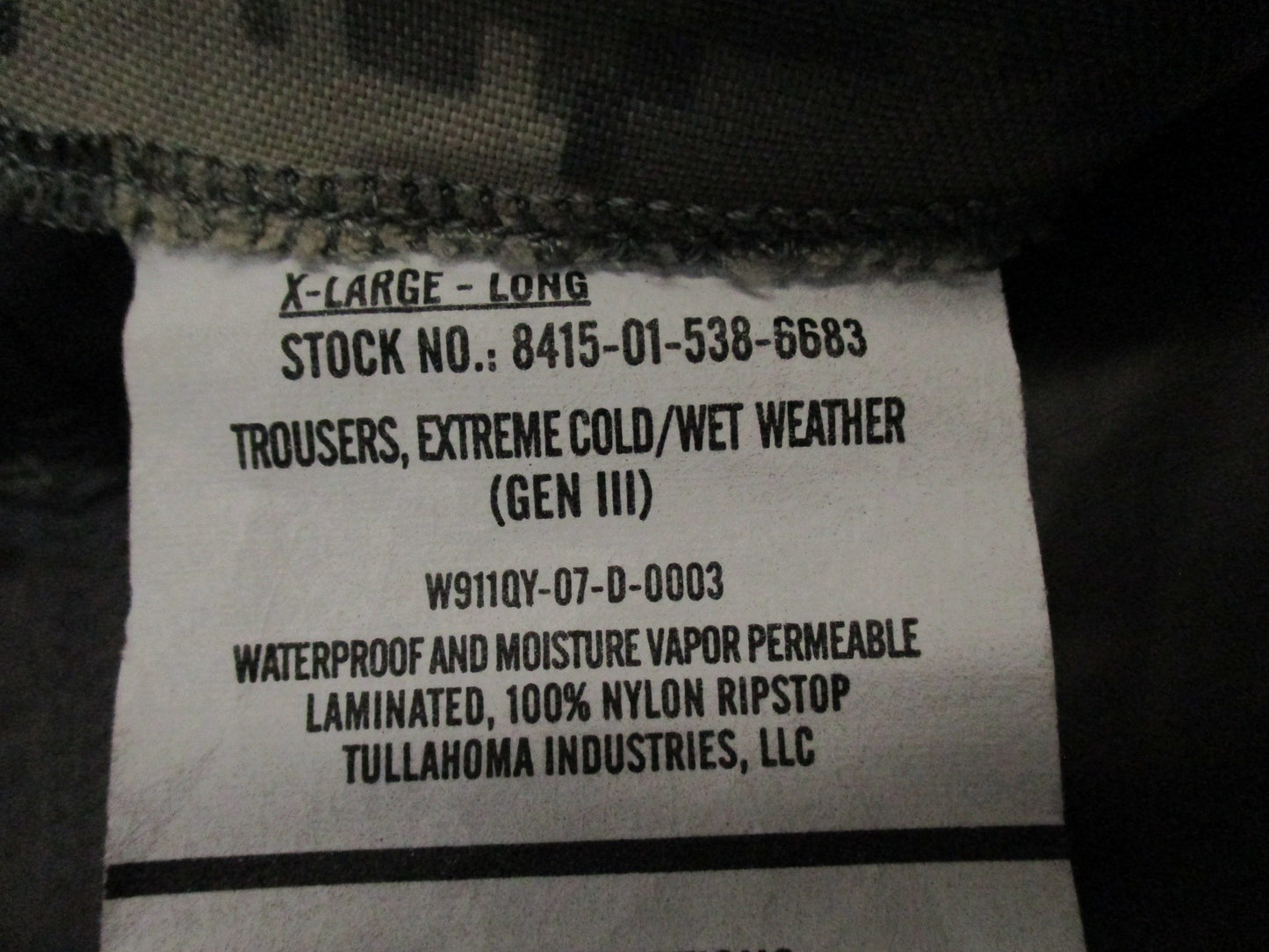 GEN 3 ACU DIGITAL GORE-TEX PANTS LEVEL 6 TROUSERS WET WEATHER PANTS X-LARGE/LONG