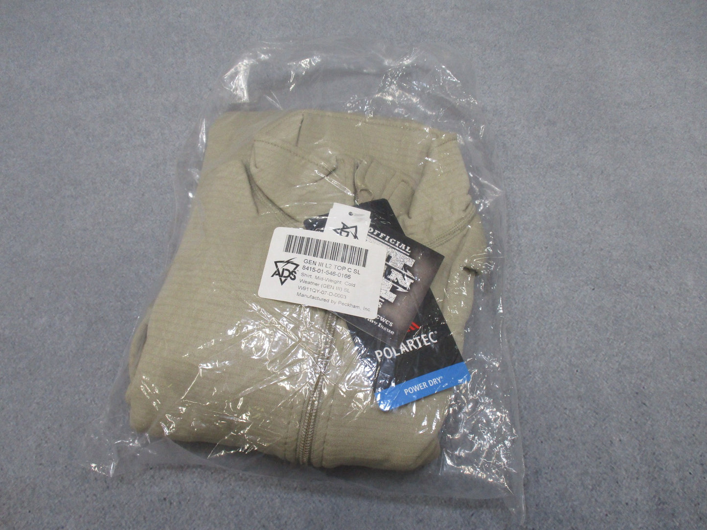 Centex Military Gear army tan waffle top mid-weight fleece shirt with long grid pattern, size small.