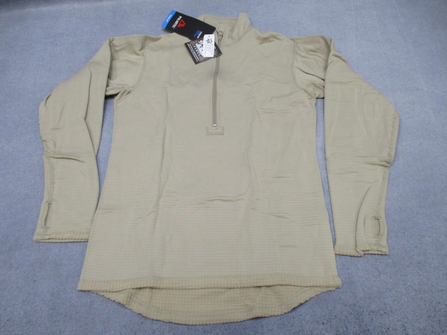 Centex Military Gear Gen III army tan waffle top shirt with grid fleece, mid-weight, small size, and long sleeves.