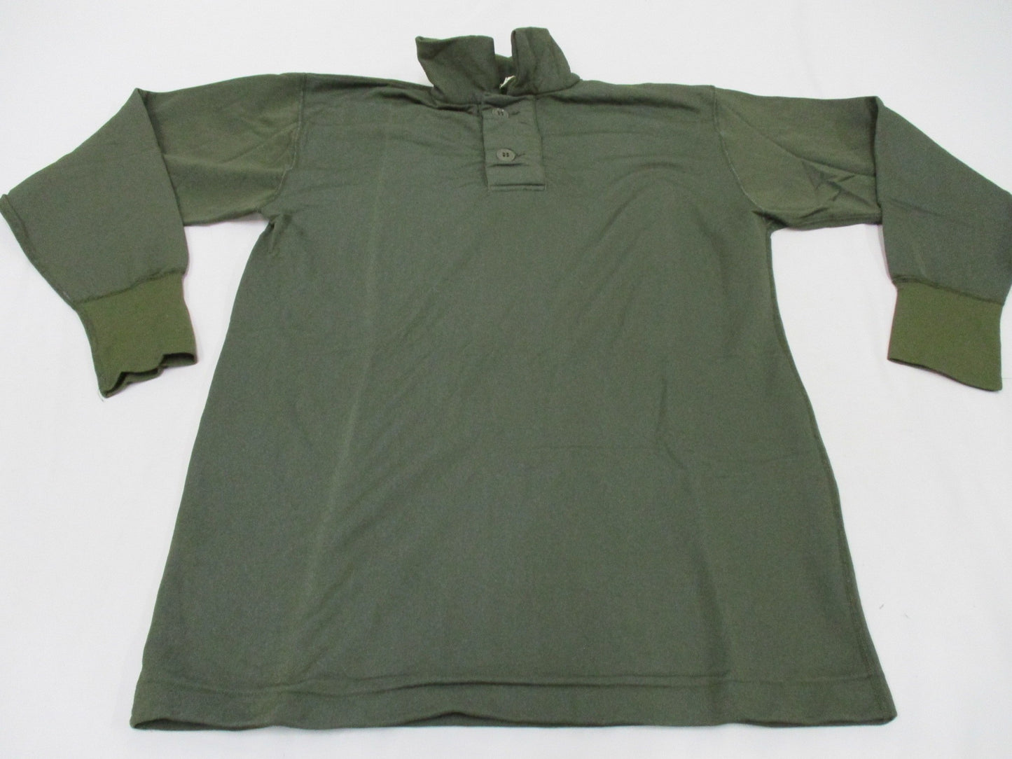 Vietnam War-era olive drab tricot knit shirt for men, size small, by Centex Military Gear, featuring vintage military style.