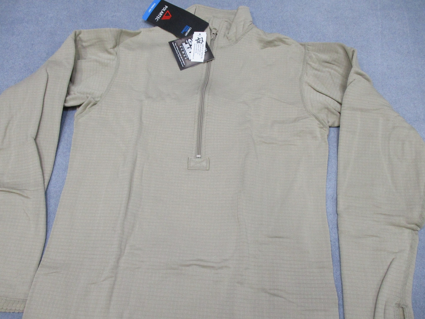 Centex Military Gear Gen III Army Tan waffle top mid-weight fleece shirt with long grid pattern, size small.
