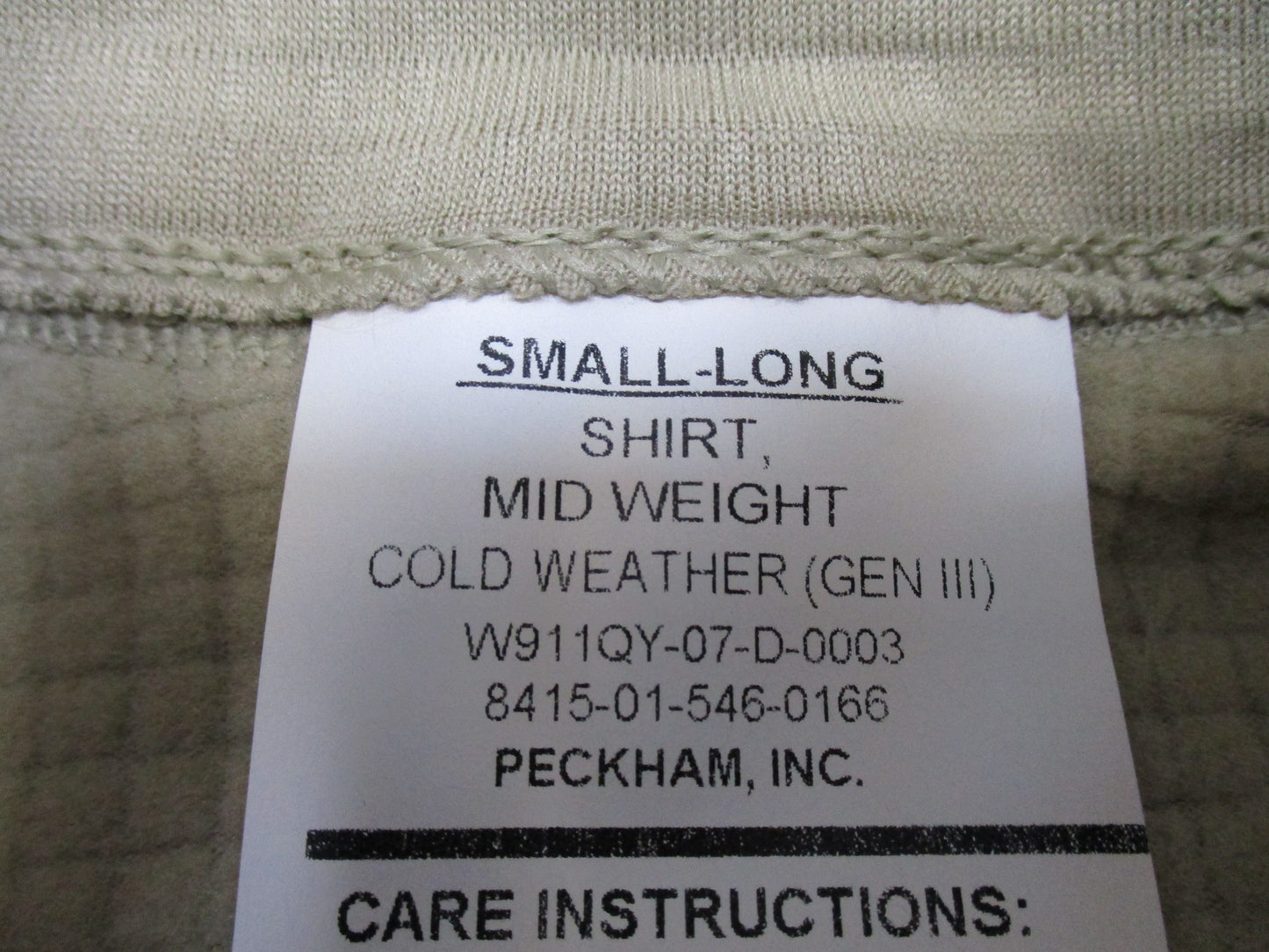 Centex Military Gear Gen III Army Tan waffle top mid-weight shirt in small with long grid fleece texture.