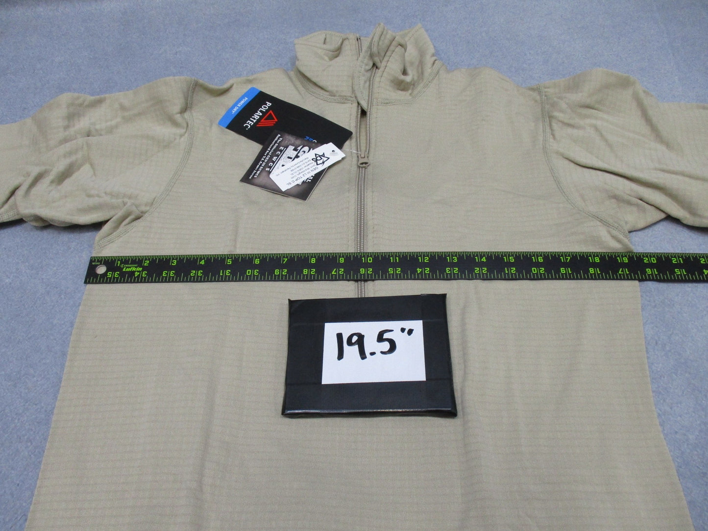 Centex Military Gear Army tan waffle top mid-weight shirt with long grid fleece, size small, shown on a plain background.