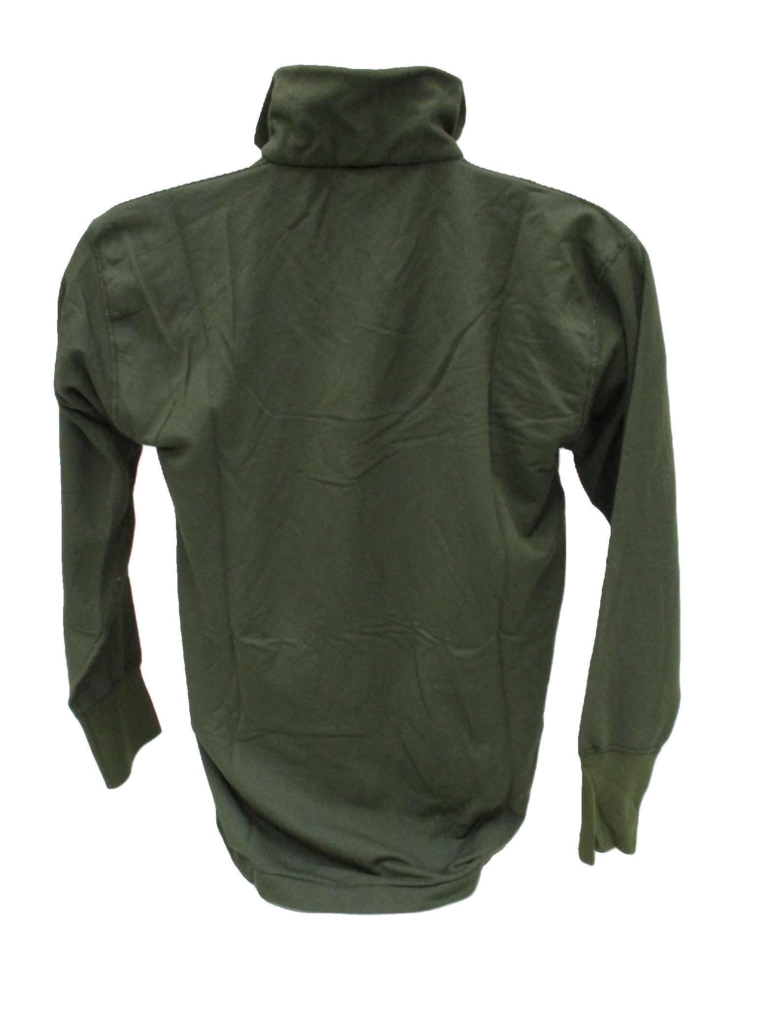 Small olive drab Vietnam 1969 USGI sleeping man's tricots knit shirt by Centex Military Gear, featuring military-style design and fabric.