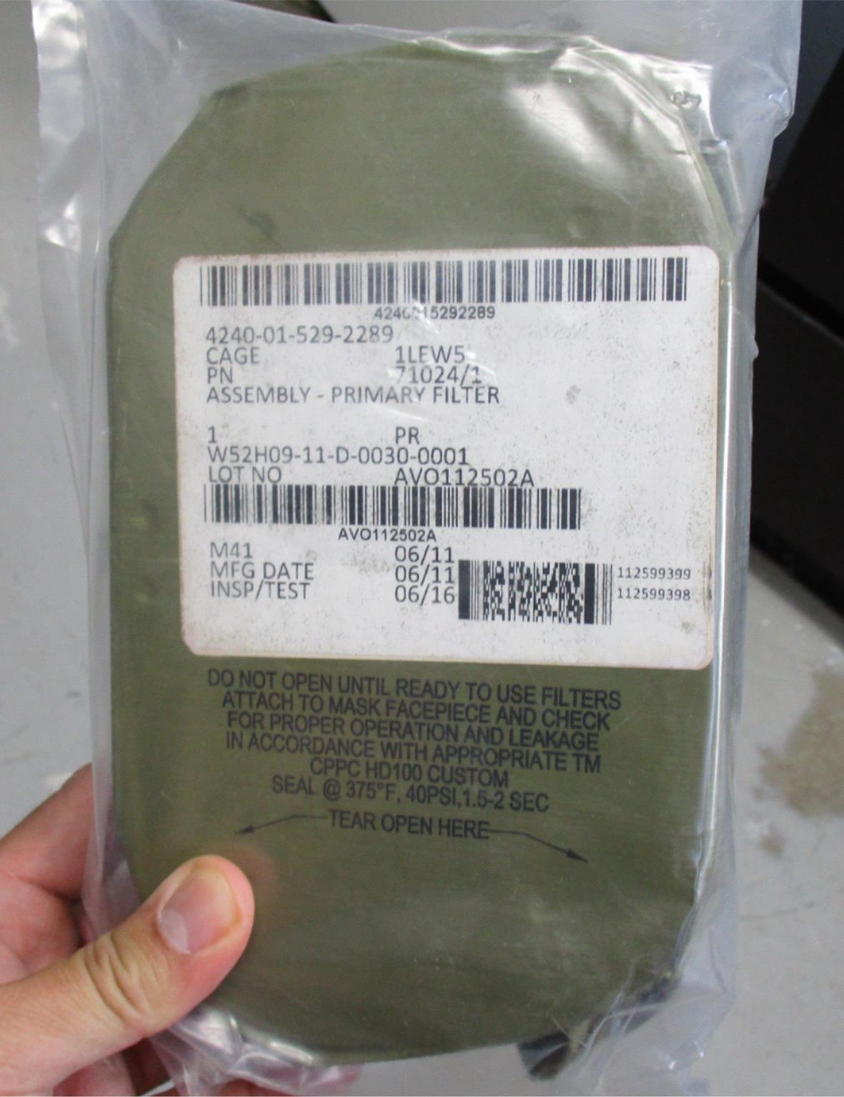 Sealed pack of Centex Military Gear NOS primary filters for Avon XM50/XM51 and M50/M51 gas masks/respirators.