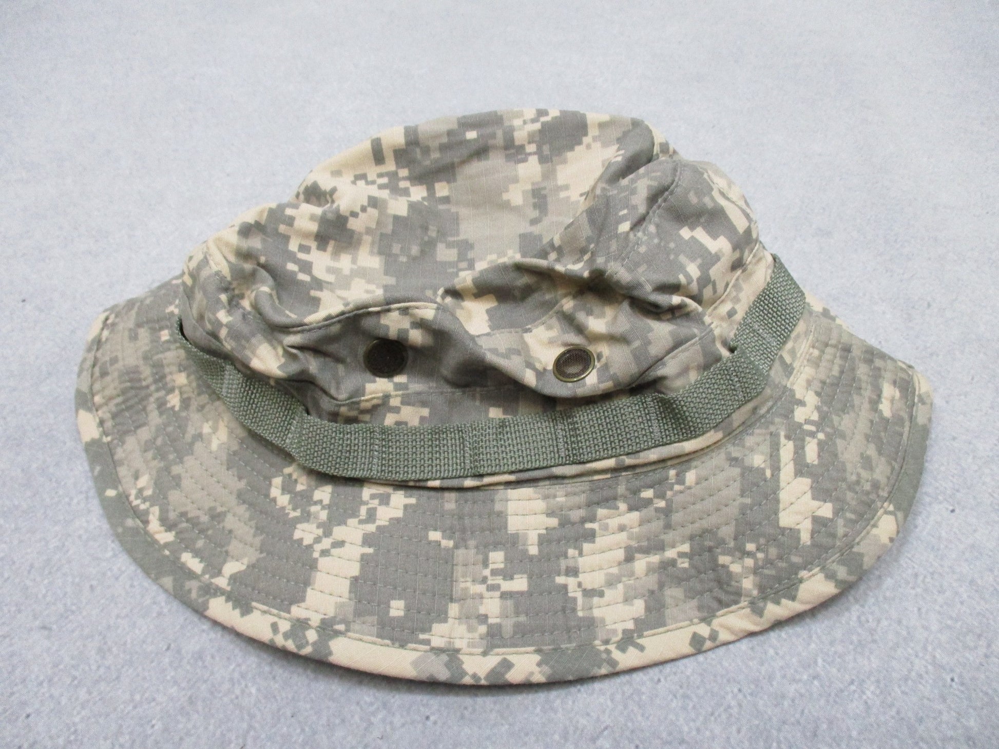 X-LARGE Centex Military Gear ACU digital boonie hat with wide brim and adjustable chin strap for sun protection.