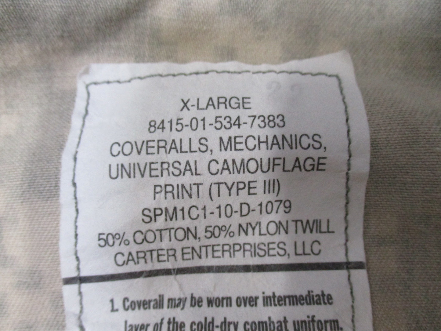 US Army Mechanic Coveralls Type III UCP ACU Digital in used condition, size X-Large, featuring camouflage pattern.