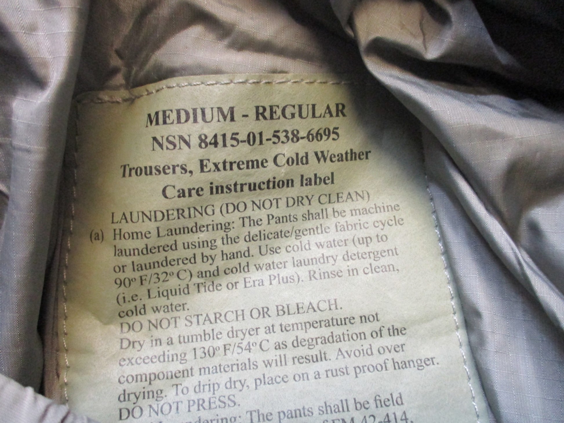 Centex Military Gear Primaloft Level 7 extreme cold weather trousers, medium/reg, with insulated design and durable fabric.