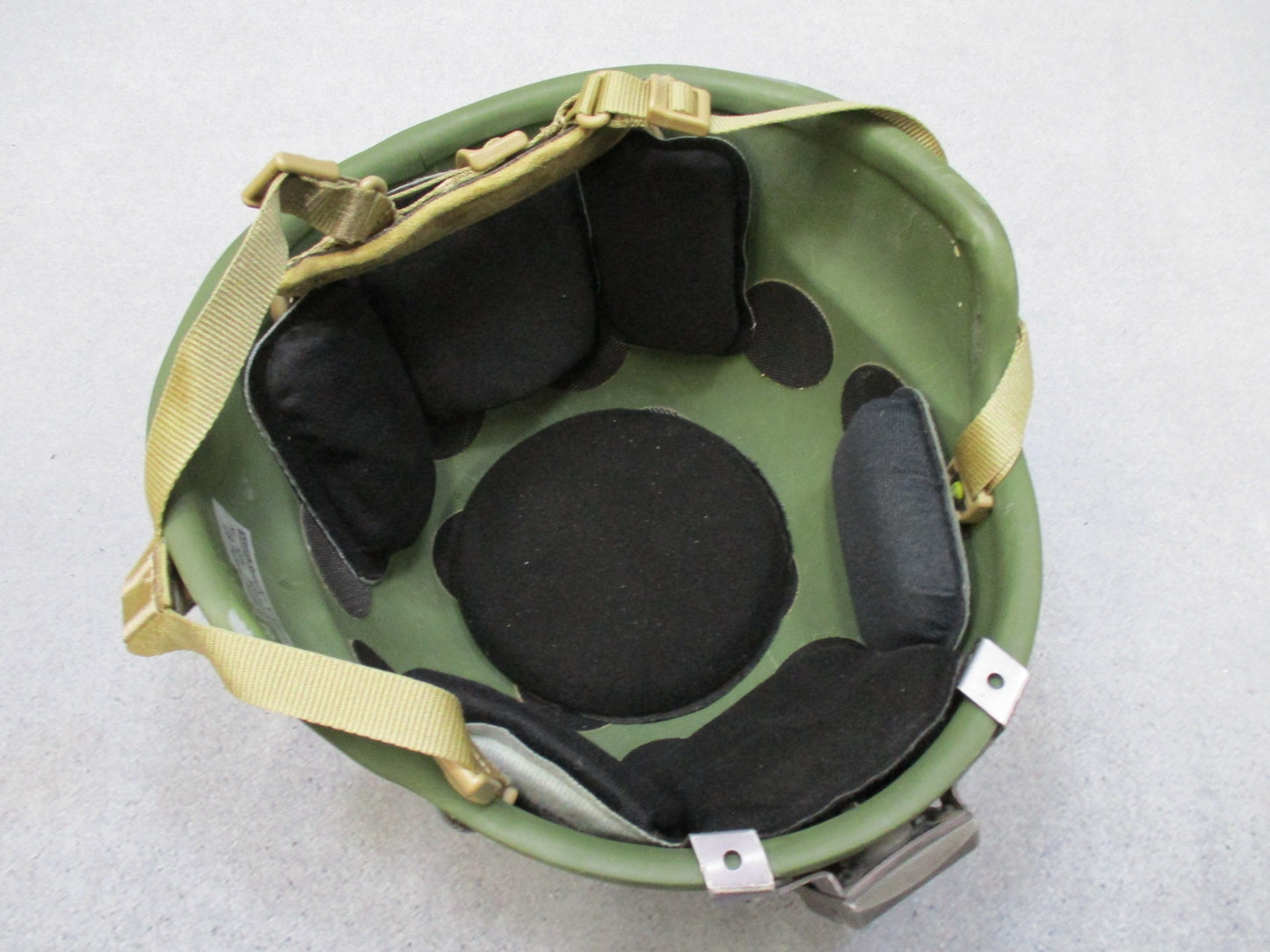 Centex Military Gear ACH Advanced Combat Helmet XL MSA with NVG mount and OD green Ops-Core chinstrap in a close-up image.