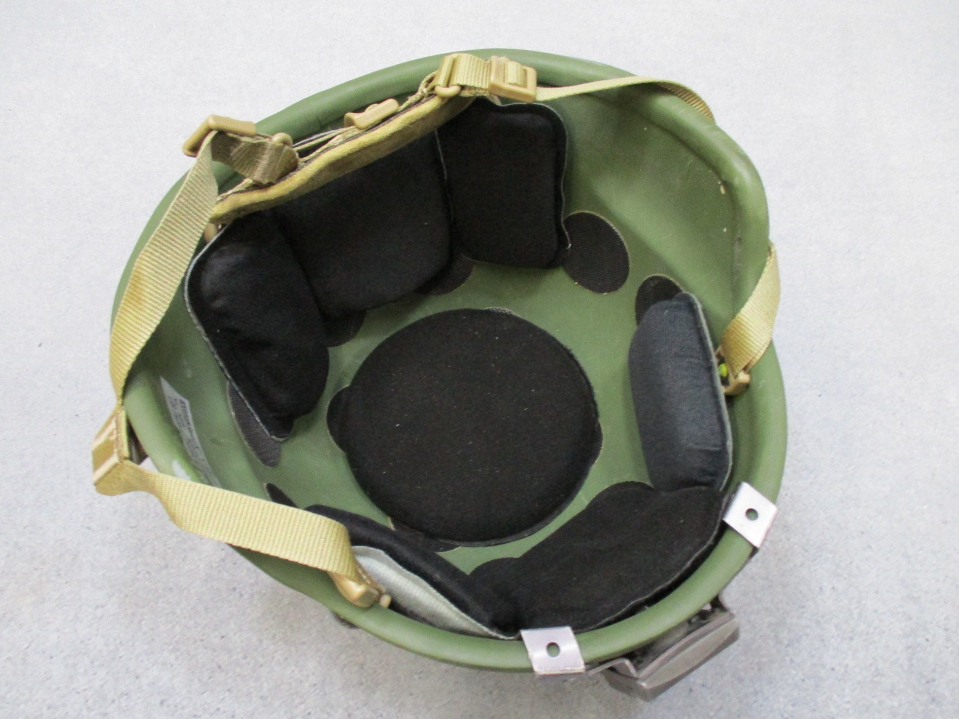 Centex Military Gear ACH Advanced Combat Helmet XL MSA with NVG mount and OD green Ops-Core chinstrap in a close-up image.