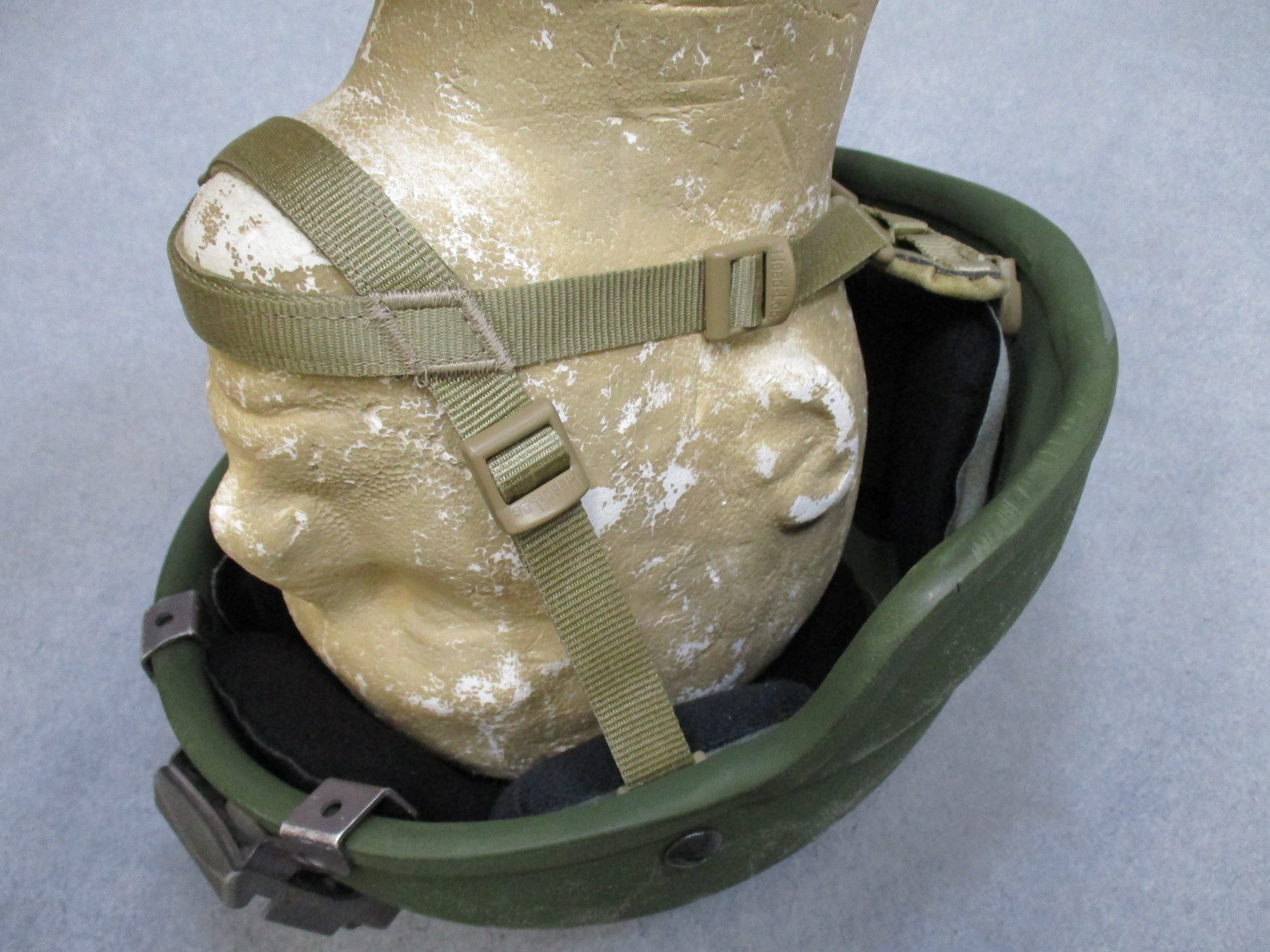 Centex Military Gear ACH Advanced Combat Helmet XL MSA with NVG mount and OD green Ops-Core chinstrap, front view.
