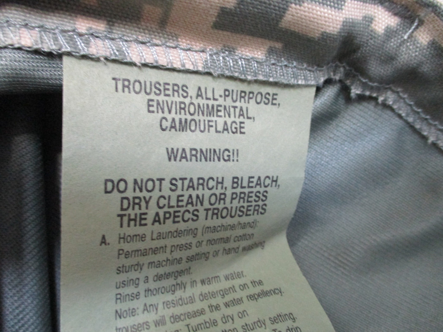NWT AIR FORCE COLD/ WET WEATHER TROUSER APECS ABDU LARGE/LONG TIGER STRIPE USAF