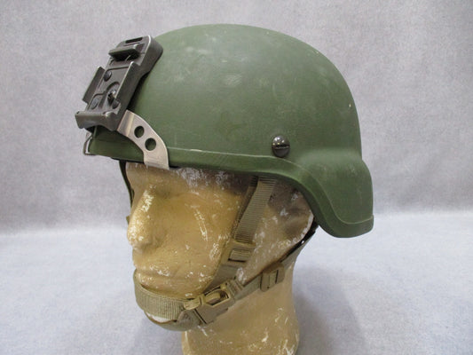 MSA MICH Made Kevlar ACH tactical combat helmet in large size with Gallet insignia, featuring a secure chin strap and helmet shell.