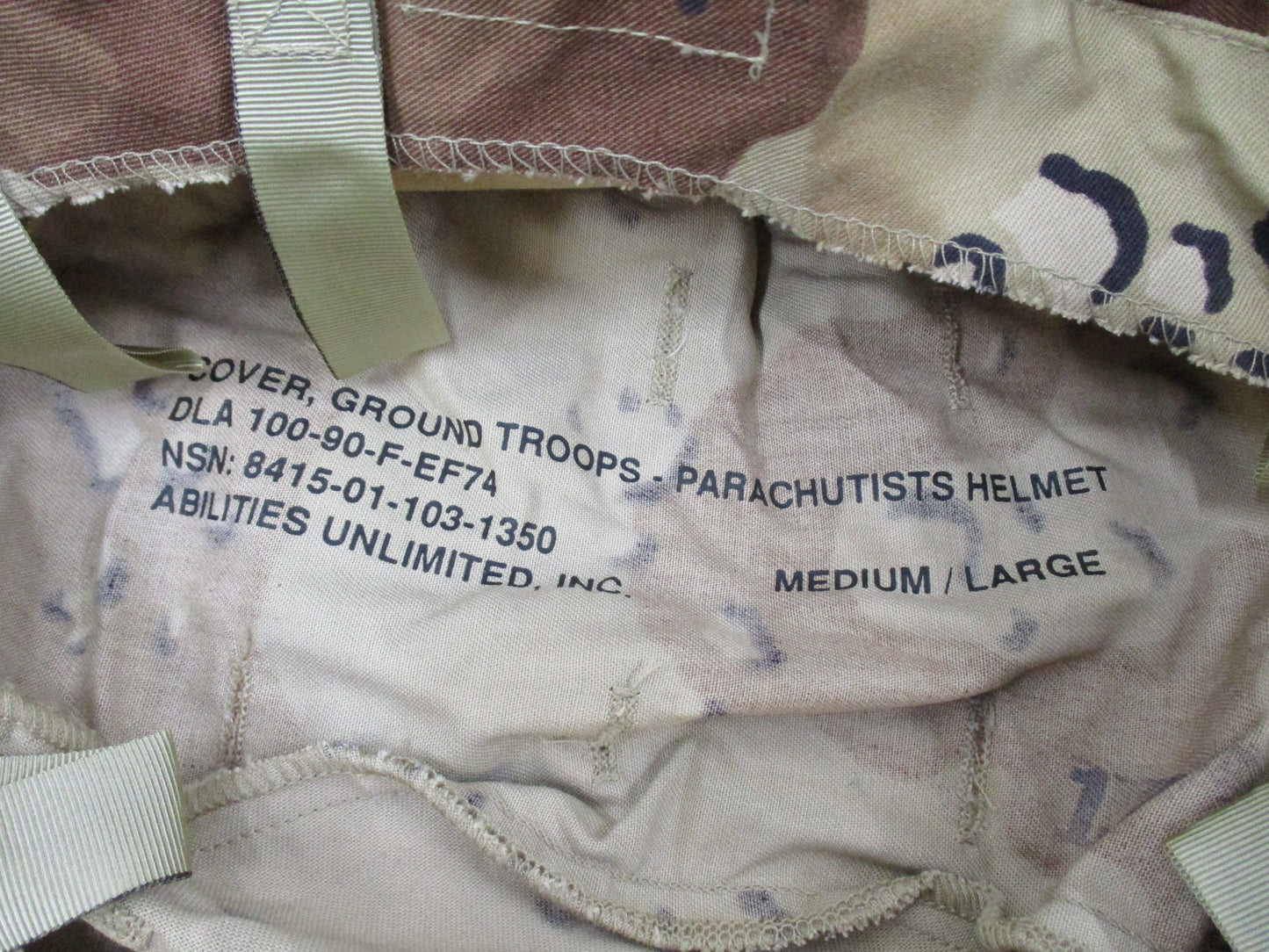 GENUINE USGI DESERT STORM CHOCOLATE CHIP COOKIE DOUGH PASGT HELMET COVER MED/LRG