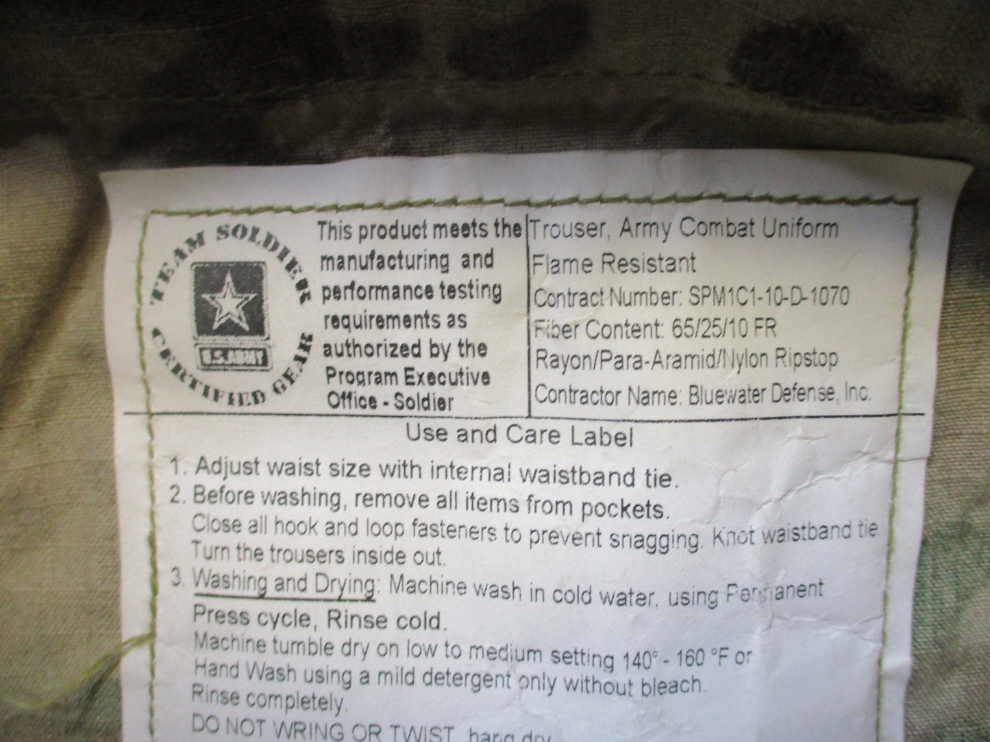 Army issue Multicam uniform set by Centex Military Gear, includes flame-resistant top and pants in medium/regular size.