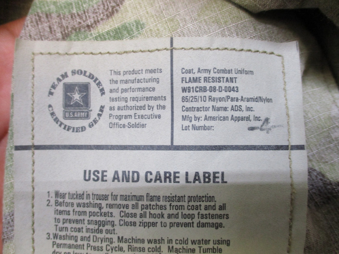 Army issue Multicam uniform set with flame-resistant top and pants, medium/regular size, by Centex Military Gear.