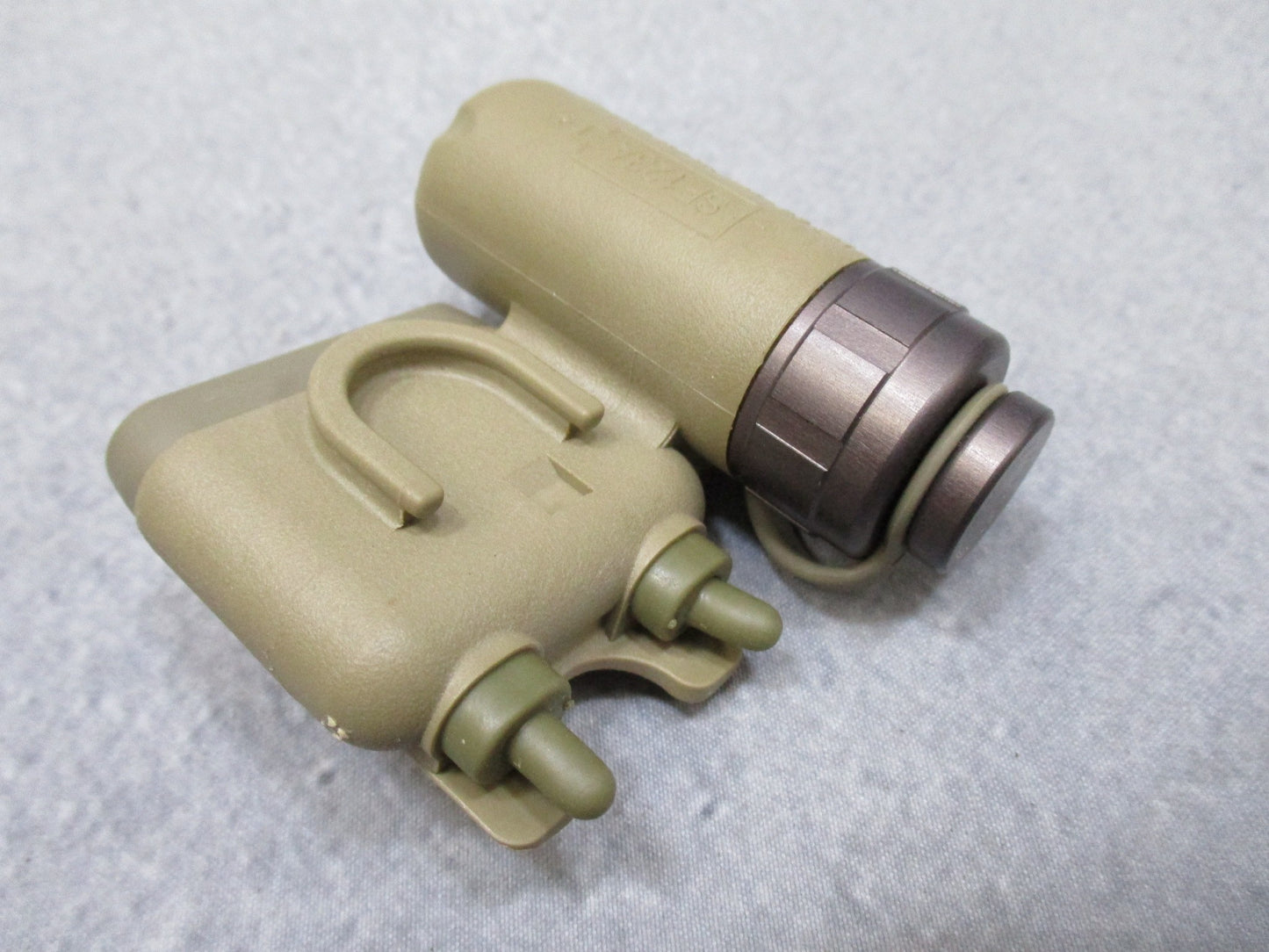 Centex Military Gear Army tan SureFire helmet light with white/blue LED, IR strobe, IR ach/MICH mount on tactical helmet.