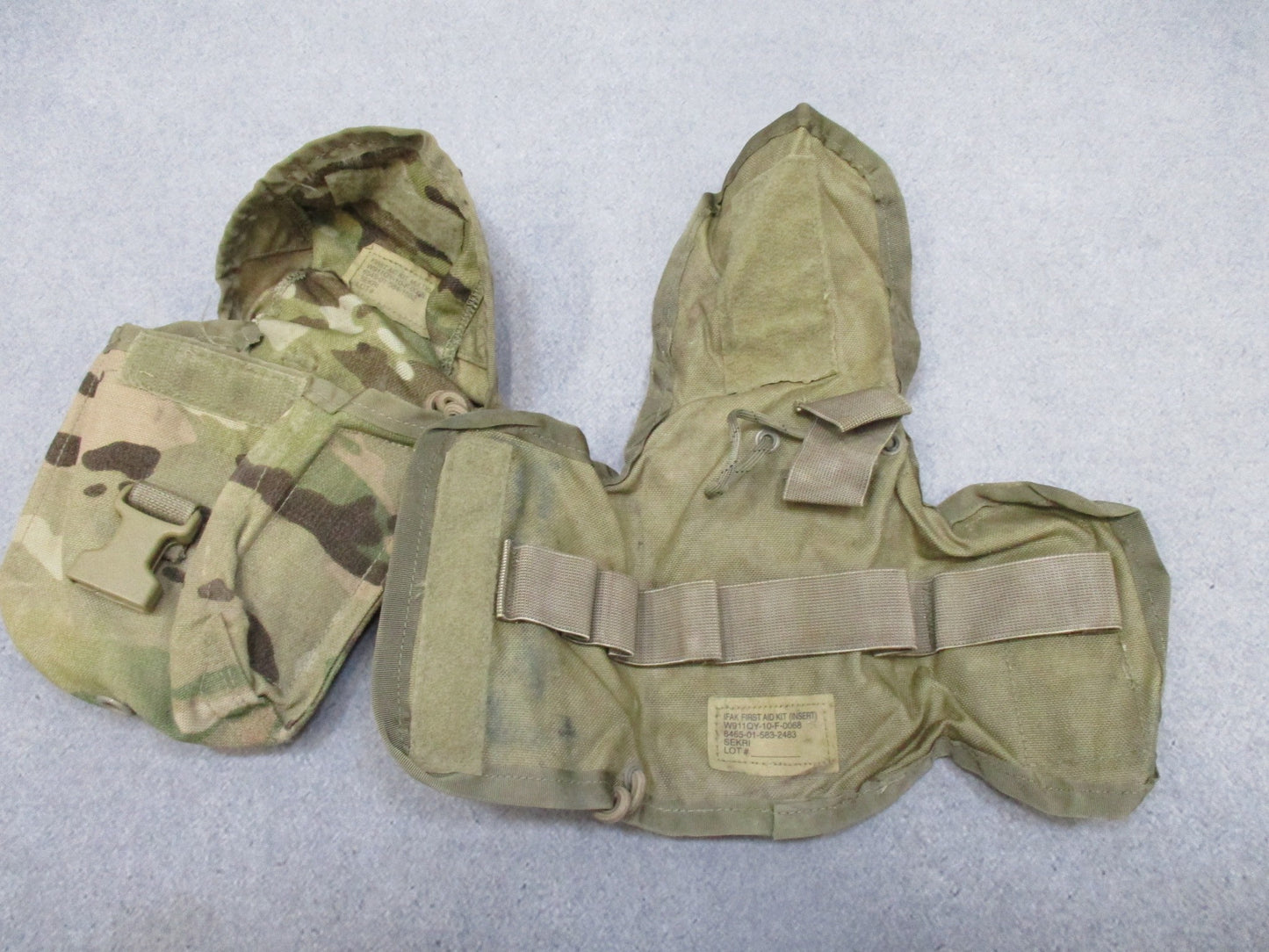 USGI Multicam IFAK pouch by Centex Military Gear with expired medical contents for military first aid and emergency medical use.
