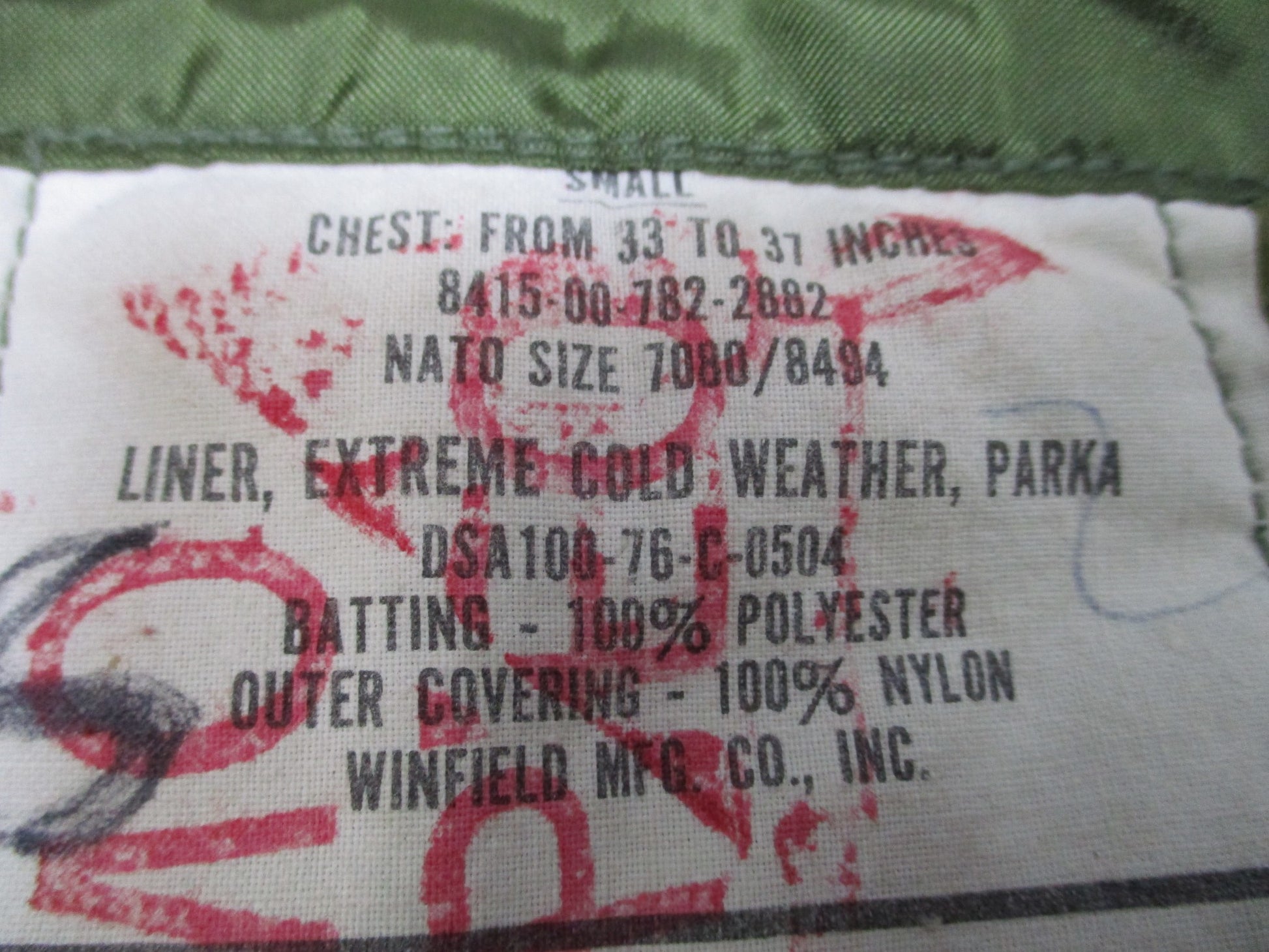 USED ARMY DRMO USGI MILITARY FISHTAIL PARKA LINER OD GREEN QUILTED INSERT SMALL - Centex Military Gear