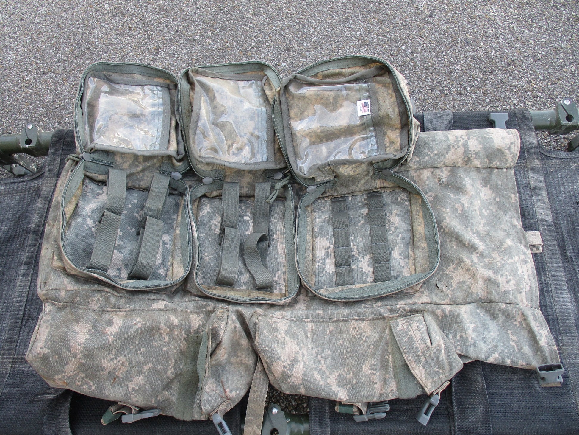 NAR Talon II 90C military litter with carry bag, ACU camouflage, foldable medical stretcher by Centex Military Gear, used for emergency transport