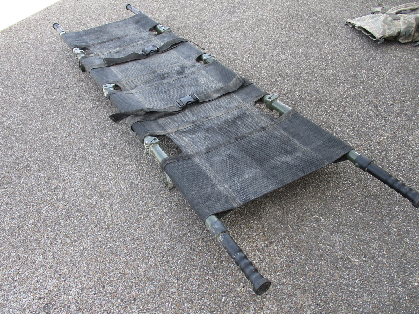 Centex Military Gear NAR Talon II 90C litter with carry bag, ACU camouflage, foldable medical stretcher, used by the army.