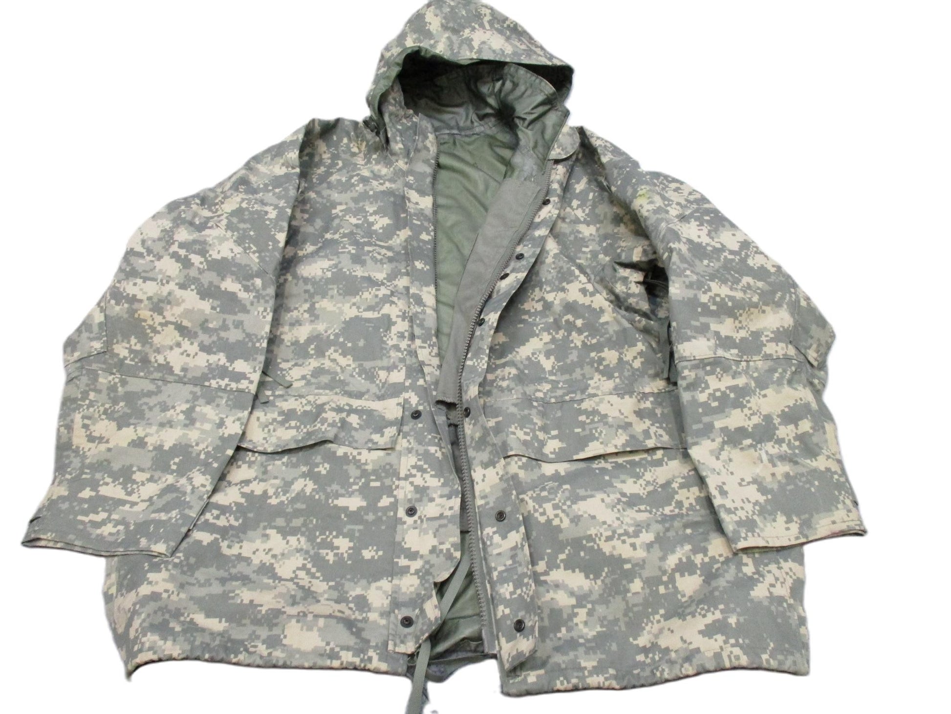 Centex Military Gear USGI Army ACU Digital Cold/Wet Weather GORE-TEX Jacket, large/regular size, in UCP camouflage.