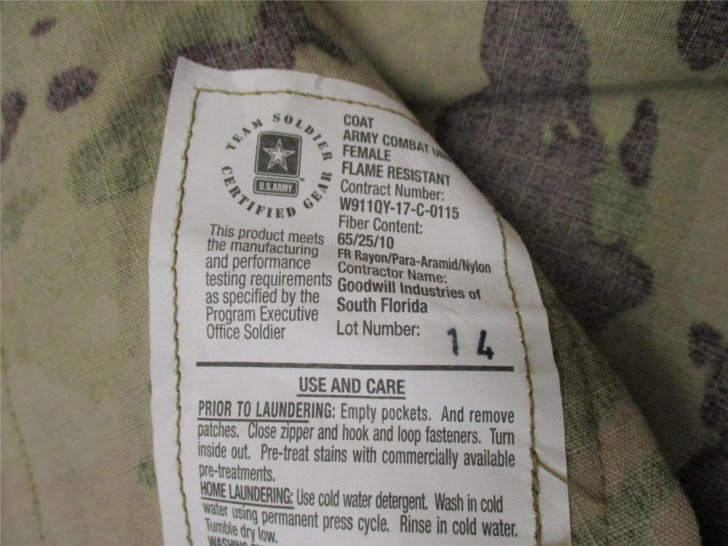 CURRENT US ARMY FEMALE COMBAT UNIFORM TOP 33-LONG FLAME RESISTANT FRACUs OCP