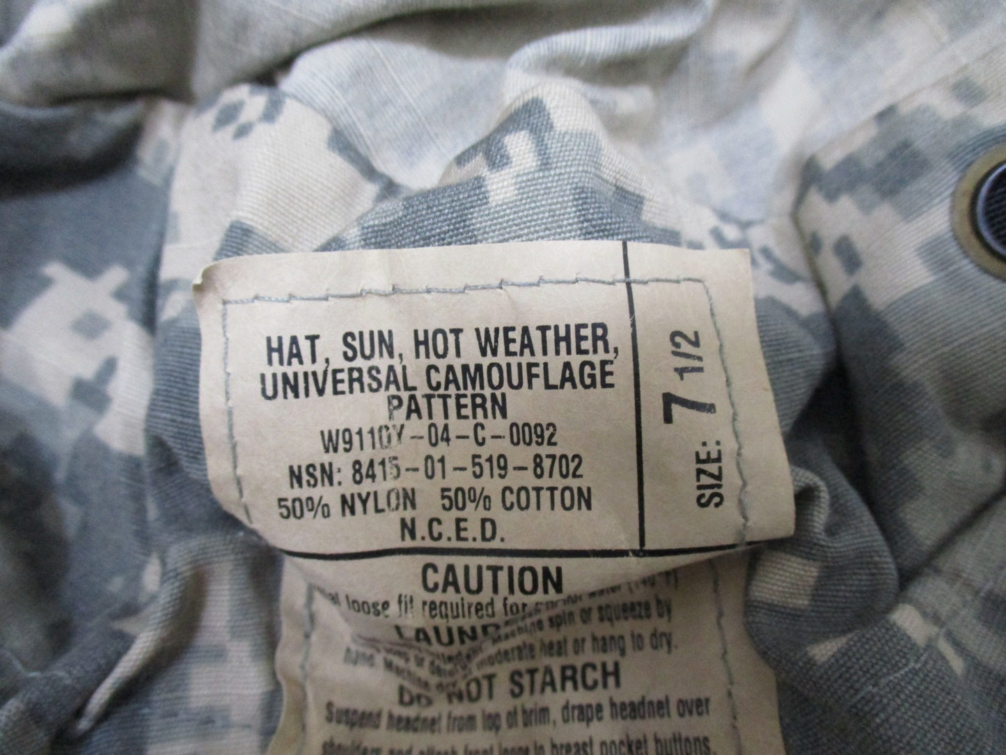 USGI ACU digital boonie hat by Centex Military Gear, size 7 1/2, made in USA, military-style sun hat with camouflage pattern.