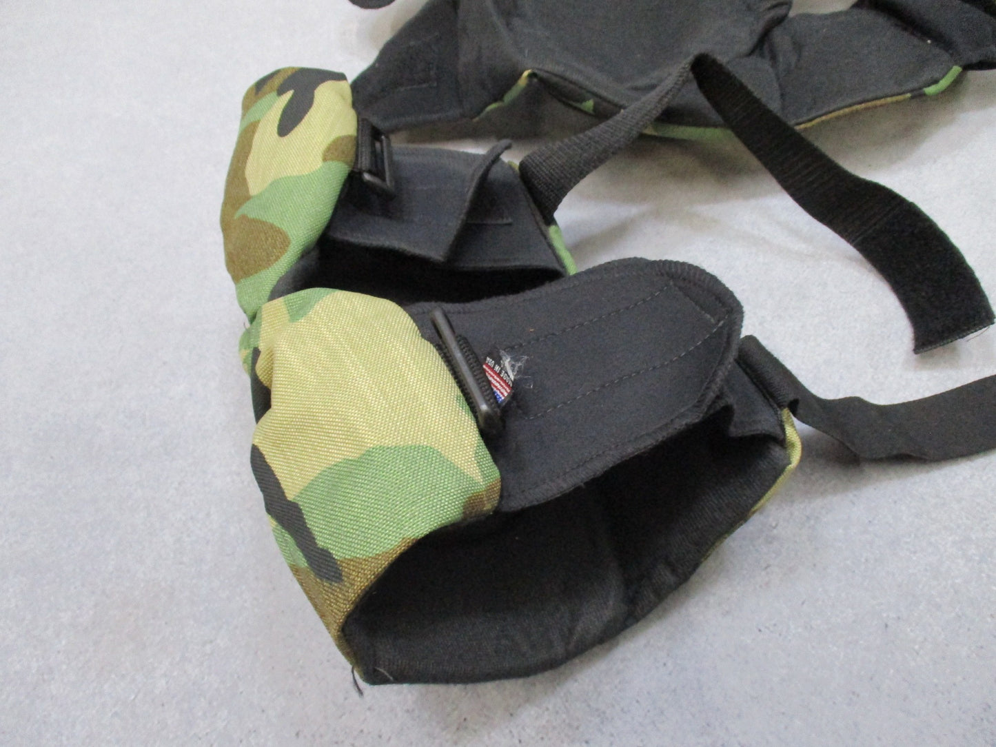 Centex Military Gear BIJAN'S BPE military knee pad set with thick, heavy-duty woodland camouflage tactical padded kneepads in large size.