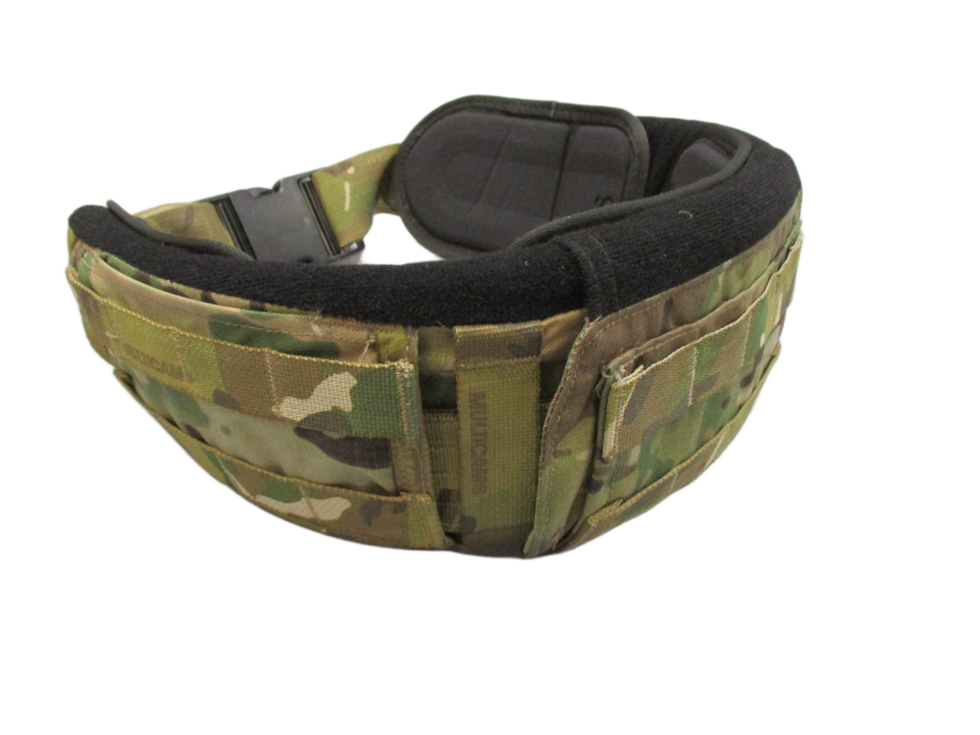 Centex Military Gear Crye Precision Multicam padded battle belt with MOLLE tactical war belt in small size, featuring adjustable straps and padding.