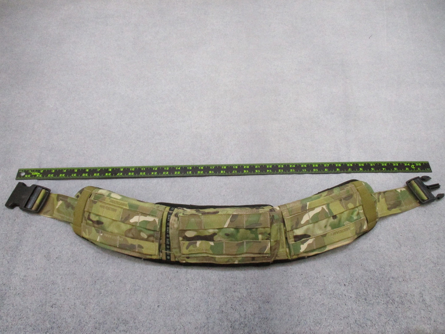 Centex Military Gear Crye Precision Multicam padded battle belt with MOLLE tactical design, small size, featuring reinforced padding and webbing.