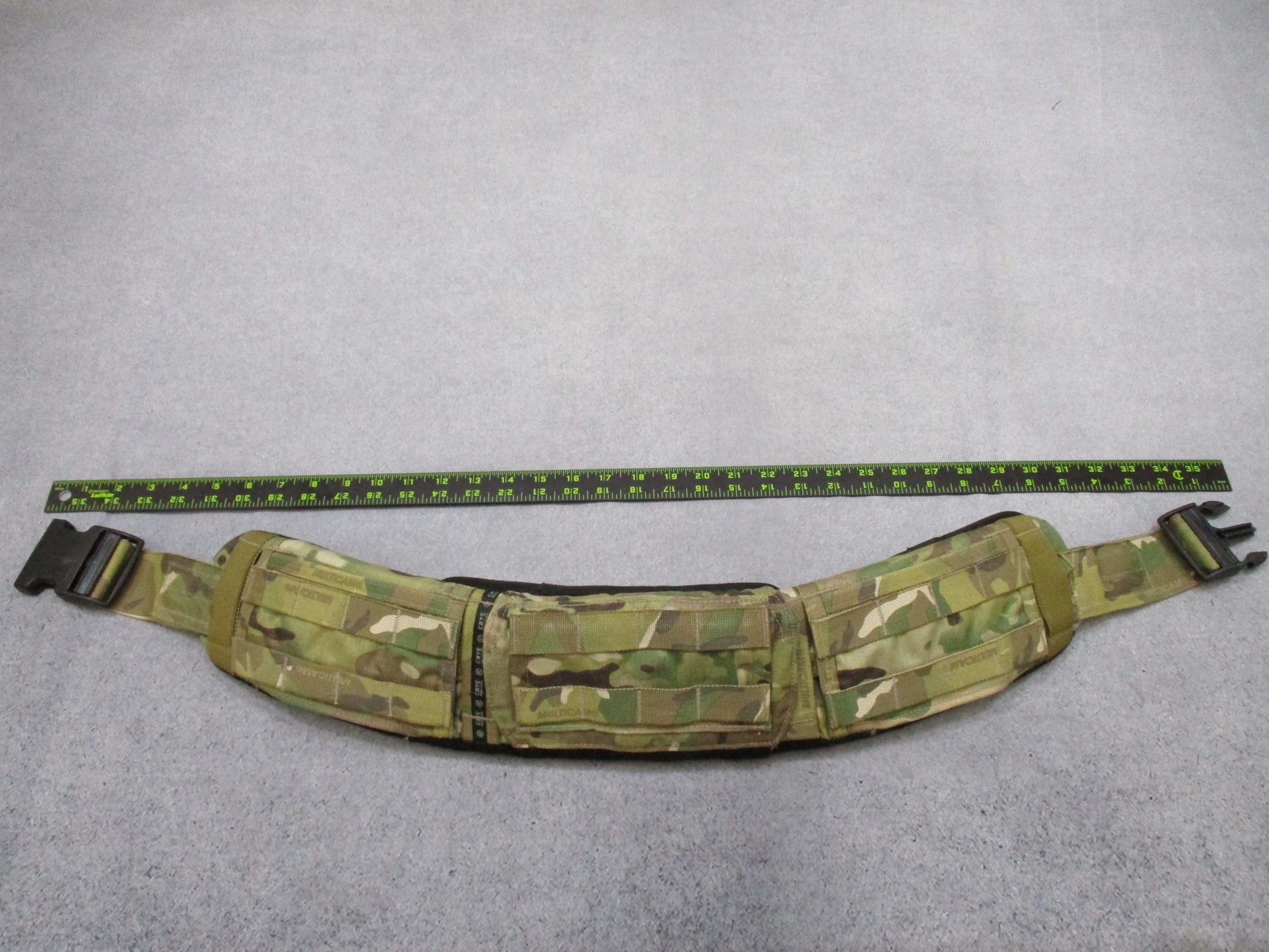 Centex Military Gear Crye Precision Multicam padded battle belt with MOLLE tactical design, small size, featuring reinforced padding and webbing.