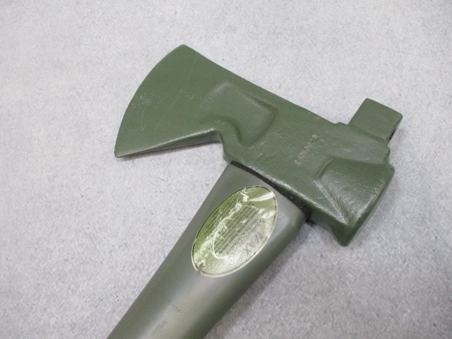 USGI Forest Tool MAX Axe with OD green fiberglass handle, 34.5 inches, designed for military and outdoor use.